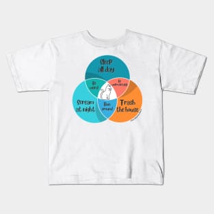 Venn Diagram Cats Sleep all day Trash the house Scream at night Kids T-Shirt